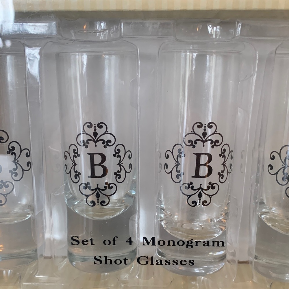 New Monogram “B” Glass Shot Glasses. Set of Four